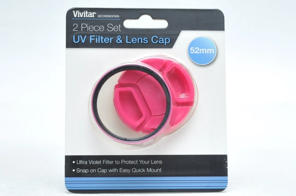 Vivitar 52mm UV Filter and Snap-On Lens Cap Purple #VIV-FKSC-52-PU