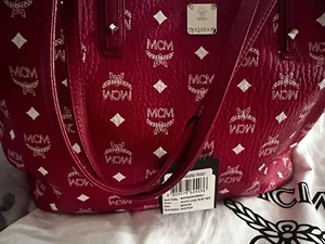 MCM Monogram Reversible Red / White Leather Tote Bag - Size Large - Picture 1 of 21