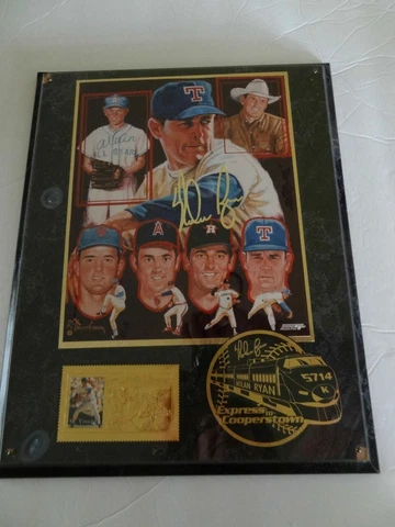 NOLAN RYAN Plaque  Man Cave 15x12  23K Stamp, Facsimile Signature Laminated. COA Cover
