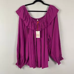 Knox Rose Blouse Womens Size 2X Long Sleeve Ruffle Peasant Top Boho Purple - Picture 1 of 10