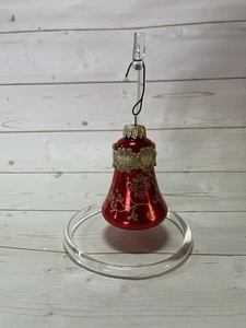 Vintage WEST GERMANY Rot Gold Glitzer Satin GLOCKE Glas Weihnachtsschmuck - Bild 1 von 3