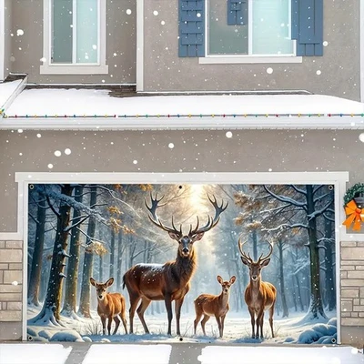 Eine Familie von Rentieren Weihnach Garage Tür Banner Gewebe Outdoor Hintergrund - Bild 1 von 3