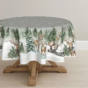 Weihnachten Tischdecke 70×70 Zoll Rund, Rehe Schneemann Bäume Grau Abwaschbar Tisch... - Bild 1 von 6