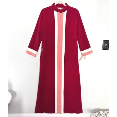 Винтажный 60-х/70-х годов Vanity Fair SheVelva халат гранат розовый мод полоски уютный Luxe - Изображение 1 из 4