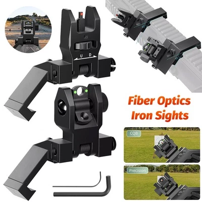 Tactical Fiber Optics Iron Sights 45 Degree Offset Flip Up Front & Rear Sight - Image 1 of 4