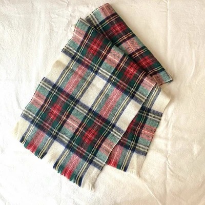 Vintage 1940s JC Penney 100% Zephyr Wool Red Green White Plaid Scarf - Image 1 of 4