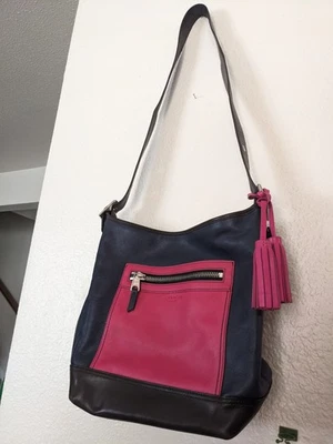 Bolsa de ombro Coach 19995 Legacy colorblock rosa couro marrom marinho - Imagem 1 de 4