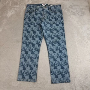 Guess x Pleasures Drew Barrymore AOP Jeans Mens 32 Blue Preowned Denim Straight - Picture 1 of 11