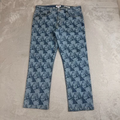Guess x Pleasures Drew Barrymore AOP Jeans Mens 32 Blue Preowned Denim Straight - Image 1 of 4