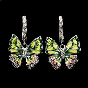 Mother Day Sterling Silver Earrings Round Simulated Cz 1mm Butterfly Jewelry - Picture 1 of 13