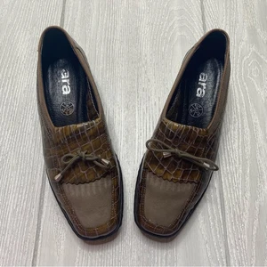 Ara Damen braun Slipper Krokodil Muster geprägt Kiltie Halbschuhe Größe 7,5 - Bild 1 von 9