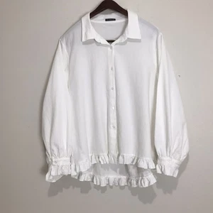 Izuria 3XL Damenbluse 90 % Flachs 10 % Baumwolle Rüschen Knopfleiste cremefarben  - Bild 1 von 9