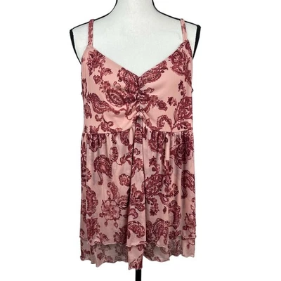 Top Cami Babydoll Torrid para Mujer Talla Grande 2 (2X) Rosa Floral Malla Cuello en V Nuevo con Etiquetas Foto 1 de 4