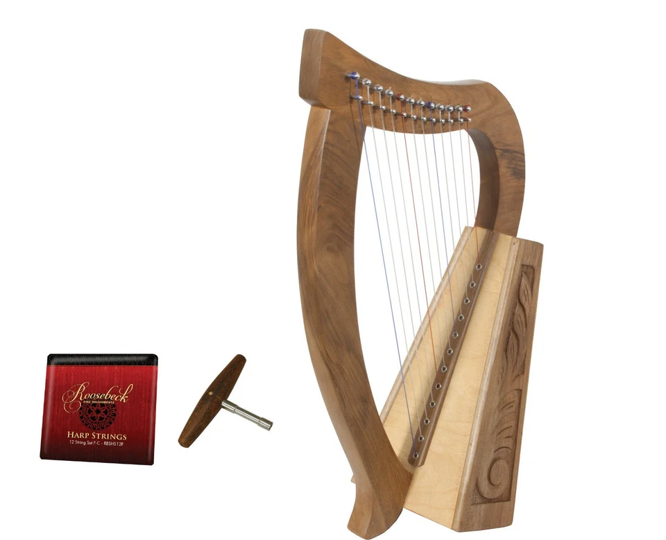 Roosebeck Baby Harp 12 Nylon Hard String Walnut Frame Tuning Tool Natural