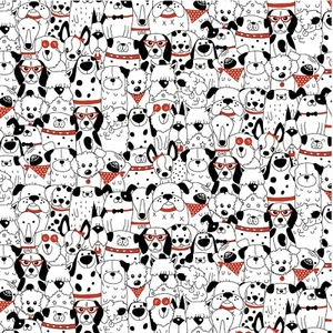BTHY Michael Miller Bow Wow Happy hounds White Cotton Fabric By Half Yard MMF - Picture 1 of 2