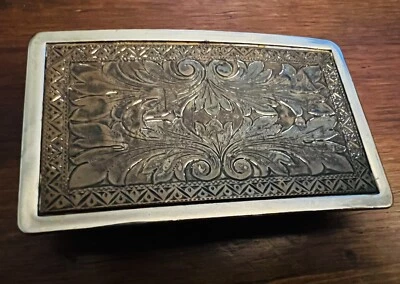 Placa de cobre grabada vintage tono plata ornamentado hebilla de cinturón floral niquelado Foto 1 de 4
