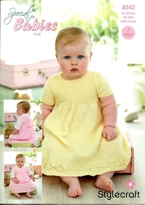 STYLECRAFT 9343 BABY DRESSES 4 PLY Knitting Pattern  16"-24" 41cm-61cm Birth-5yr - Image 1 of 2