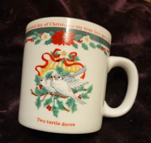 TIENSHAN Deck the Halls Two Turtle Doves Coffee Cocoa Mug 12 Days Christmas Day - Picture 1 of 4