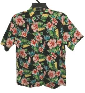 SSLR Button Up Hemd Kurzarm Herren Large schwarz mit rosa & blauen Blumen - Bild 1 von 6