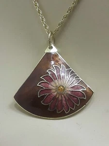 Colgante y Collar Vintage Rojo Granate Floral Cloisonne Abanico Tono Dorado China Boho - Imagen 1 de 6