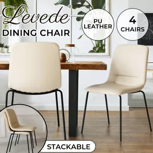 Levede Stackable Dining Chairs Kitchen Lounge Chair PU Leather Beige Set of 4 - Picture 1 of 12