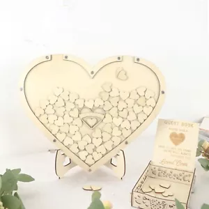 Natural 13 in Wooden Heart Drop Top FRAME Wedding Guest Book Sign Set Events - Picture 1 of 9
