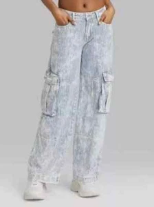 Women's Mid-Rise Baggy Cargo Wide Leg Jeans - Wild Fable Railroad Striped NWT -4 - Picture 1 of 6