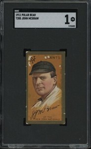 T205 Gold Border John McGraw New York Giants HOF Polar Bear Rare Back SGC 1