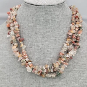 Stone Chip Necklace Agate Quartz Chips Clear Browns Multi Strand 20" - Picture 1 of 13