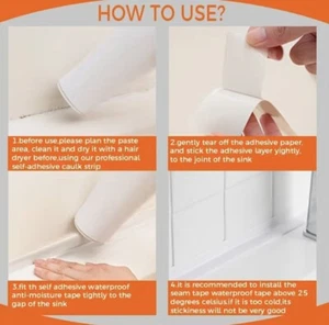 10.5FT PVC Self Adhesive Caulk Sealing Strip Tape For Kitchen Wall Sink Toilet - Picture 1 of 5