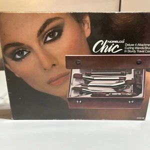 Vtg Norelco Chic Deluxe 4 Attachment Curling Iron Wands & Brush Combo NEW - Picture 1 of 7
