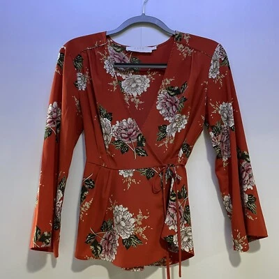 ASTR The Label Red Floral Wrap Top Womens Small 3/4 Sleeve Cottage Core Prarie - Image 1 of 4