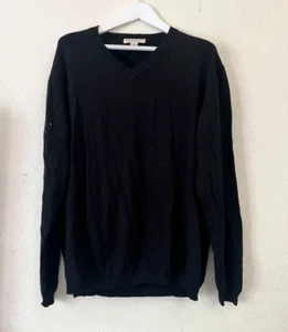 Pronto Uomo Mens Cotton Cashmere V-Neck Sweater Size XL Black Knit Cozy Preppy - Picture 1 of 7