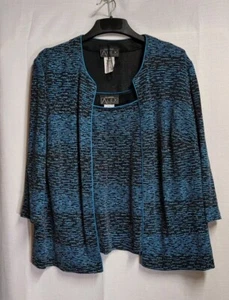 Alex Evenings Twinset Tank Camisole & Jacket Black Blue Sparkle Glitter Sz 3X - Picture 1 of 14