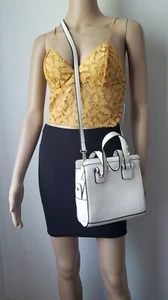 FOREVER 21 White Black Faux Leather Satchel Shoulder Handbag - Picture 1 of 6