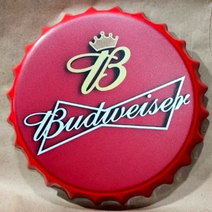 BUDWEISER BEER 3-D Metal Bottle Cap Wall Sign Decor 13 3/4 Diameter - Picture 1 of 3