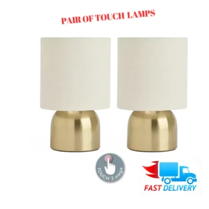 Pair of Bedside Table Lamp Touch Dimmer Lounge Natural & Brass touch lamp - Picture 1 of 10
