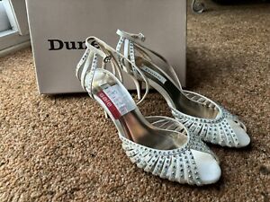 Designer Dune Ladies Karrie Diamanté Ivory Satin Peep toe Shoes UK Size 6