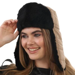 Cappello da cacciatore in tessuto con fodera in pelliccia di montone - Beige - Foto 1 di 5