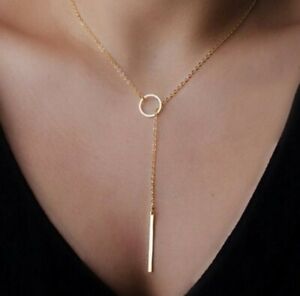 Lariat Necklace Long Thin Chain Simple Delicate Dainty Circle Y Drop Silver Gold