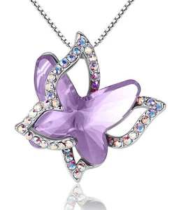 Collier cadeau papillon pierre de naissance cristal, ton argent avec 18”+2” - Photo 1 sur 8