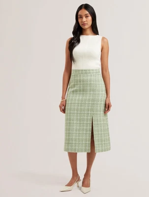 TED BAKER Midi платье женщин TB2 Великобритании 10 Morim зеленый слоновой кости вязаный лиф букл юбка - Изображение 1 из 4