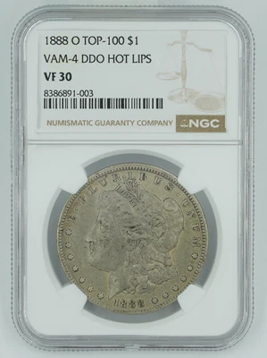 1888-O NGC VF30 DDO Hot Lips VAM-4 Morgan Silver Dollar - Image 1 of 3