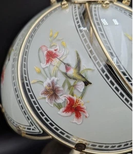 Vintage 90er Stil 3-Wege Touch Lampe mit Blumen & Kolibris Glasplatten 14" Neu im Karton - Bild 1 von 9