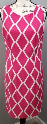 Vestido recto AGB para mujer talla 10 rosa blanco geométrico elástico sin mangas cremallera trasera Foto 1 de 4