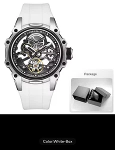 MEGIR Sports Automatic Mechanical Skeleton Dial Watch For Men Stainless Steel - Picture 1 of 7