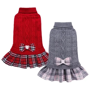 Paquete de 2 vestidos suéteres para perro pequeño con pajarita cuello alto - tejido mascota niña perro... - Imagen 1 de 5