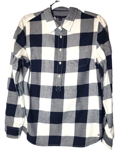 Tommy Hilfiger blau kariertes Flanellhemd 1/2 Knopfleiste Langarm Medium Preppy - Bild 1 von 14