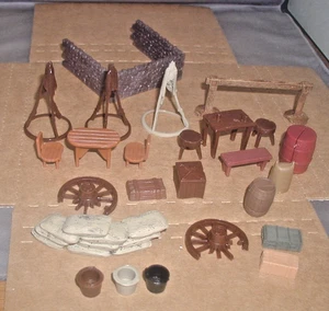 54mm 1/32 Playset accessory Lot Barrels Buckets Chairs Tables More A001 - Picture 1 of 1