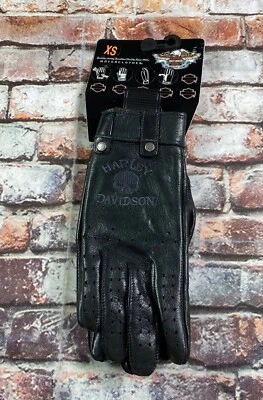 Guantes de cuero Harley Davidson para mujer extra pequeños negro con logotipo de calavera 98381-10VW Foto 1 de 4